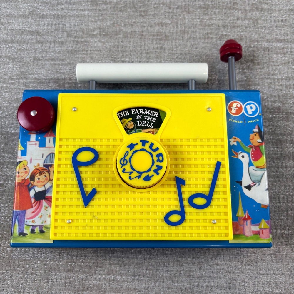 Fisher-Price Farmer in the Dell Music Box Radio Toy Blue Yellow 2009 Retro EUC